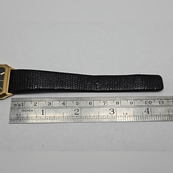 Benrus Diamond Quartz Gold Tone Black Dial Watch New Battery Vintage Leather - Picture 7 of 11